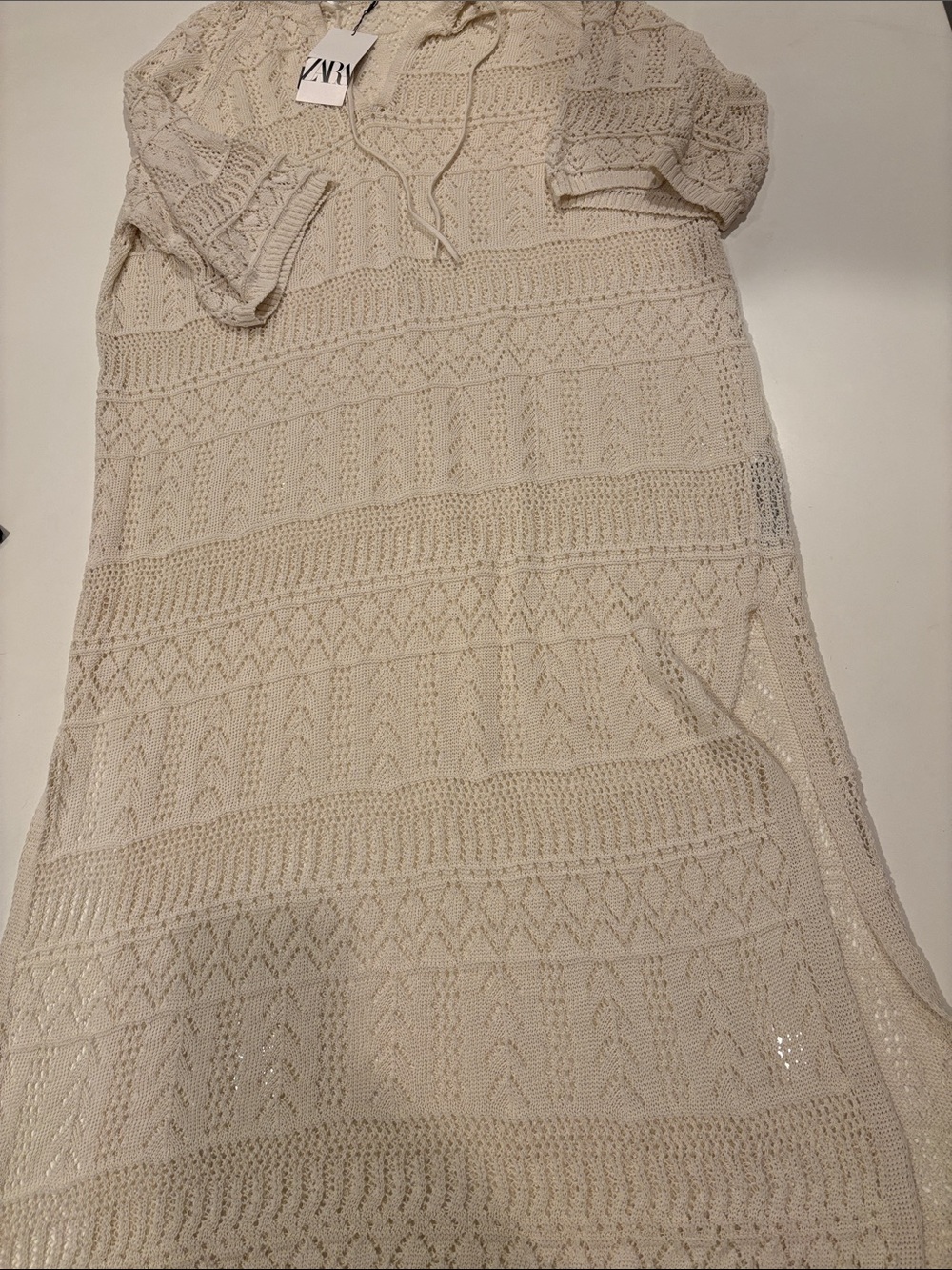 ZARA Cream Crochet swim cover up dress